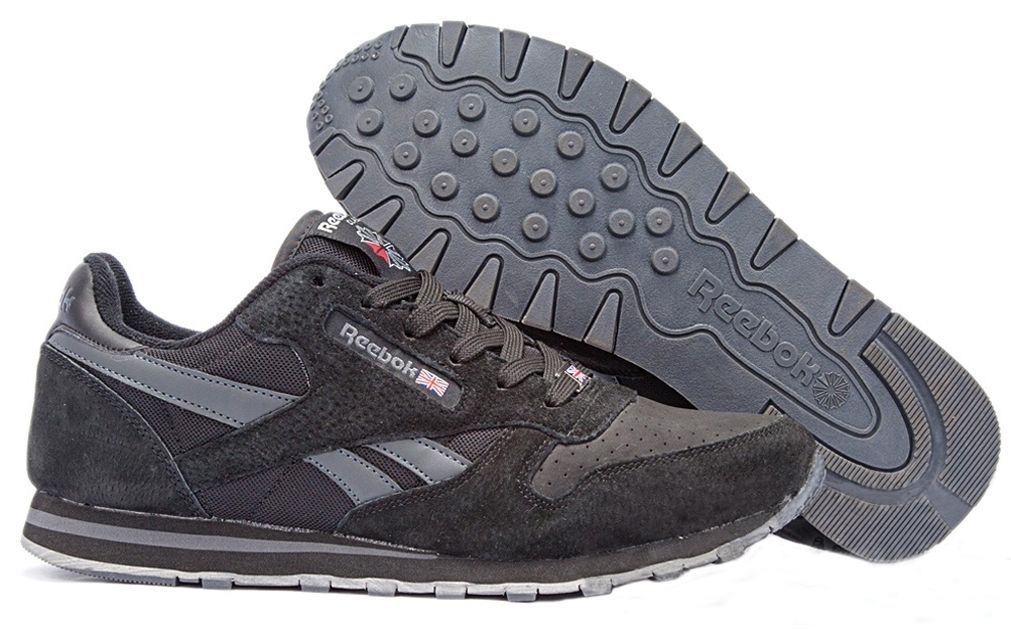 Reebok Classic Leather черные с серым (40-44)